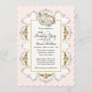 Invitation Fée Tea Party d'anniversaire, Teapot Rose en tasse
