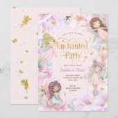 Invitation Fée thème Enchanted jardin rose anniversaire (Devant / Derrière)