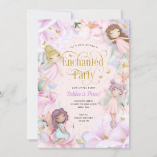 Invitation Fée thème Enchanted jardin rose anniversaire