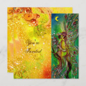 Invitation FÉE VERTE jaune bleu rouge argent (Devant / Derrière)