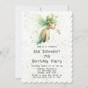 Invitation Fée verte légère Fée Fille fête d'anniversaire