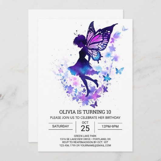 Invitation Fée Whimsical Boho Anniversaire (Devant / Derrière)