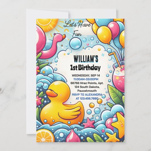 Invitation Feed Splash Bubbles Summer Duck Foam 1er anniversa (Devant)