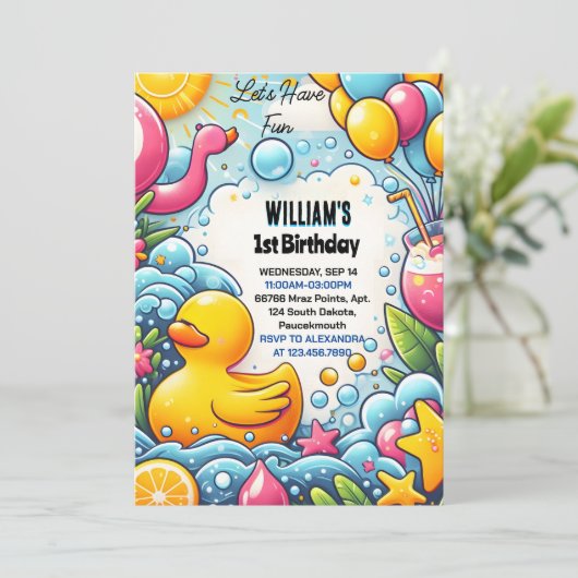 Invitation Feed Splash Bubbles Summer Duck Foam 1er anniversa (Debout devant)
