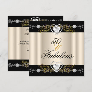 Invitation Féerique 50 Crème Noir Argent Or 50e Anniversaire
