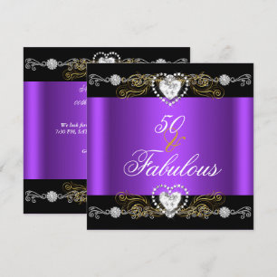 Invitation Féerique 50 Noir Violet Argent Or 50e Anniversaire