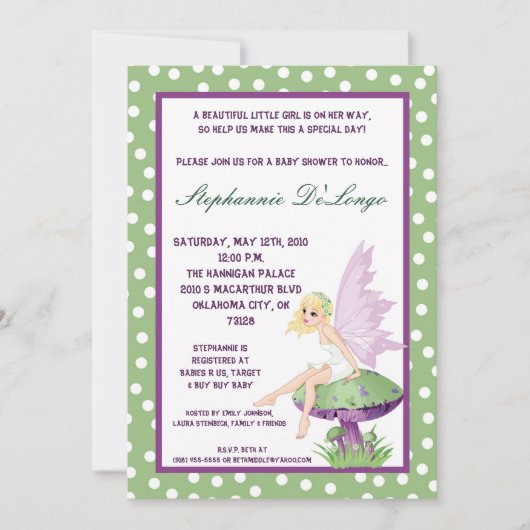 invitation féerique pourpre du baby shower 5x7 (Devant)