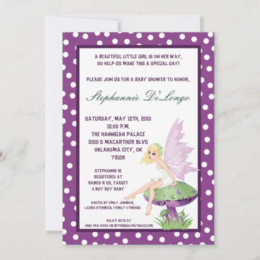 invitation féerique pourpre du baby shower 5x7 (Devant)