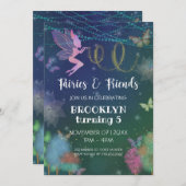 Invitation Fées Et Amis Parties scintillant Papillon Annivers (Devant / Derrière)