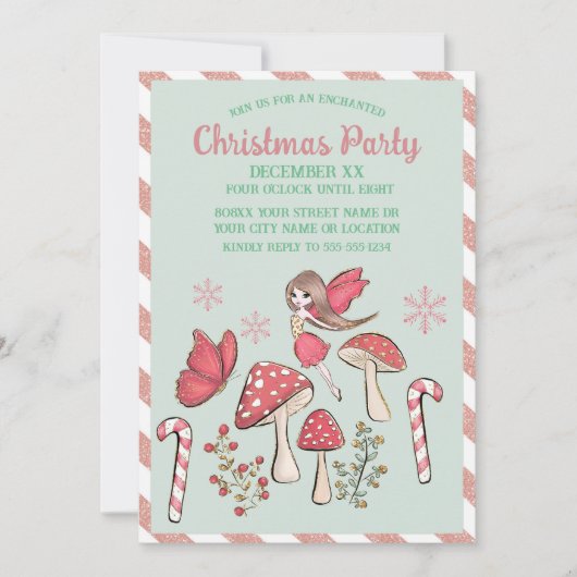 Invitation Fées et champignons de Noël mignons (Devant)