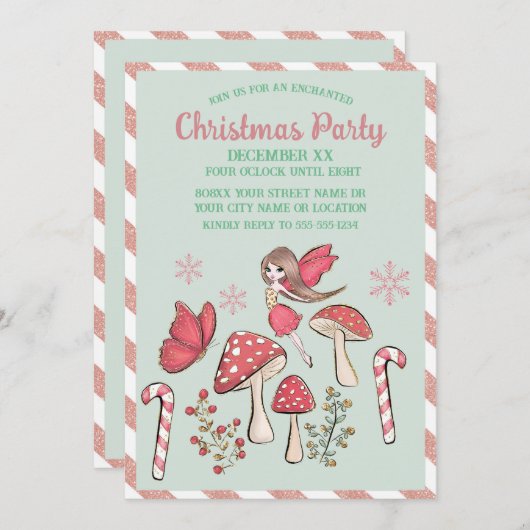 Invitation Fées et champignons de Noël mignons (Devant / Derrière)