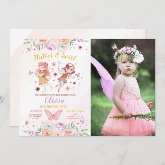 Invitation Fées Fées Fée Fête d'Anniversaire (Devant / Derrière)