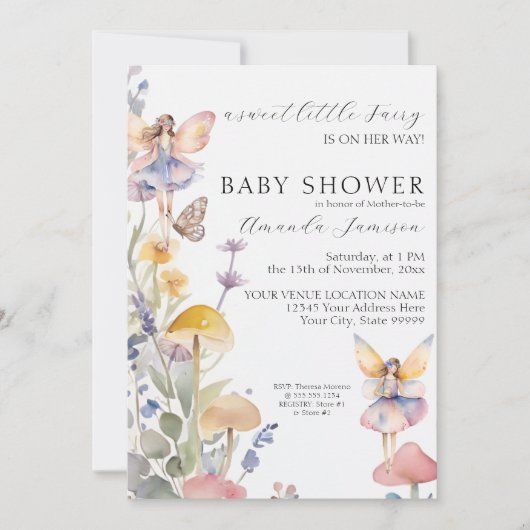 Invitation Fées florales Baby shower Fleur sauvage enchanté (Devant)