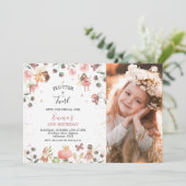 Invitation Fées florales Filles Photo Fête d'anniversaire (Debout devant)