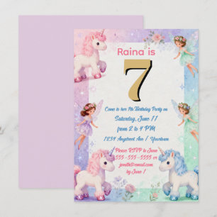 Invitation Fées Princesses et Licornes Anniversaire Fille