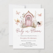 Invitation Fées roses bébé dans le Baby shower papillon en fl (Devant)