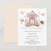 Invitation Fées roses Double Anniversaire Enfants Bassin (Devant / Derrière)