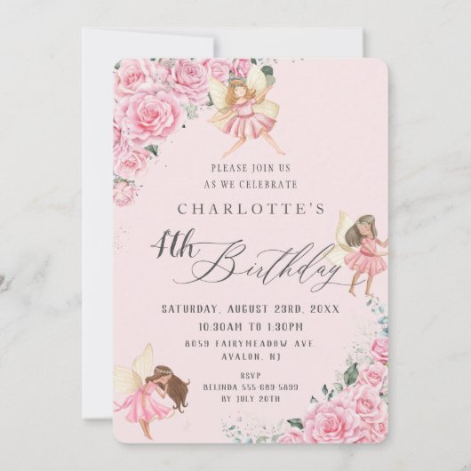 Invitation Fées Roses roses Arch  (Dos)