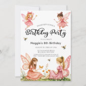 Invitation Fées roses Woodland 8ème anniversaire (Devant)