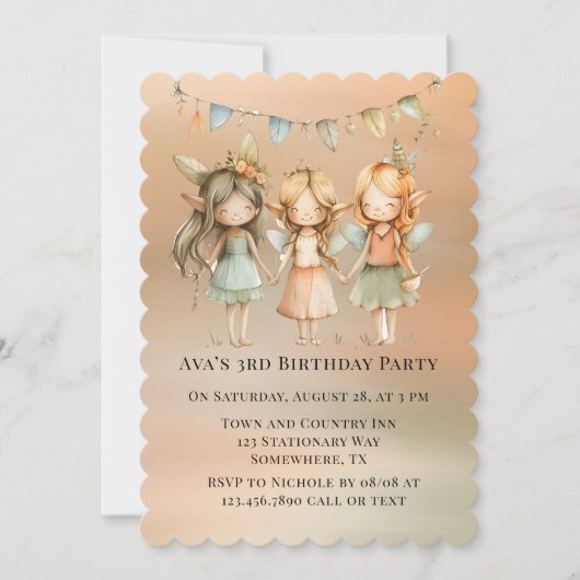 Invitation Fées vintages Et Amis Fête Anniversaire Fille (Devant)