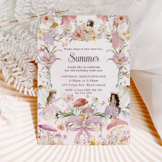 Invitation Fées Whimsical Anniversaire Fleur Jardin prairie