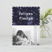 Invitation Felices Fiestas Snowflakes Midnight Blue Flat Card (Debout devant)