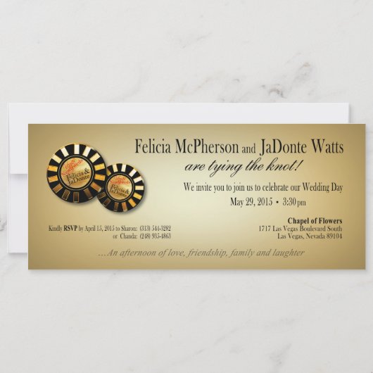 Invitation Felicia Champagne Pailleté Las Vegas Mariage Delux (Dos)