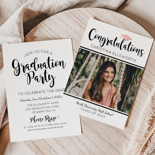 Invitation Félicitations 2025 Rose Gold Graduation Photo