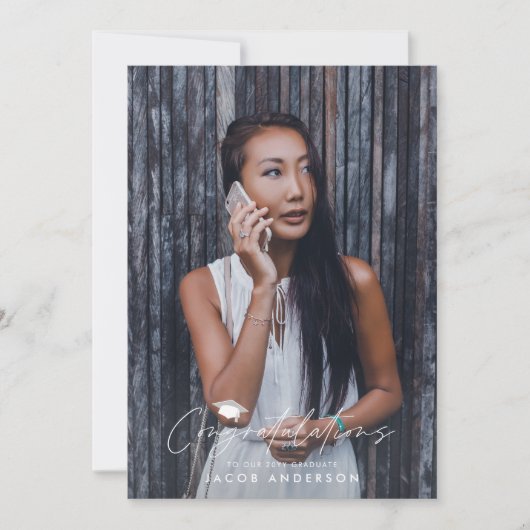Invitation Félicitations à la graduation simple noir gris pho (Devant)
