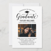 Invitation Félicitations à nos diplômés en noir Script photo (Devant)