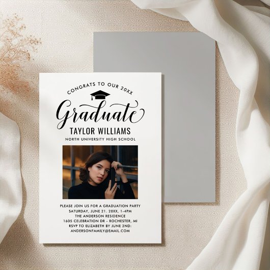 Invitation Félicitations à nos diplômés en noir Script photo