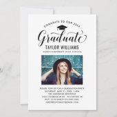 Invitation Félicitations à nos diplômés en noir Script photo (Devant)