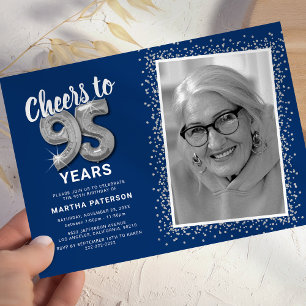 Invitation Félicitations bleues pour les 95 ans Photo d'anniv