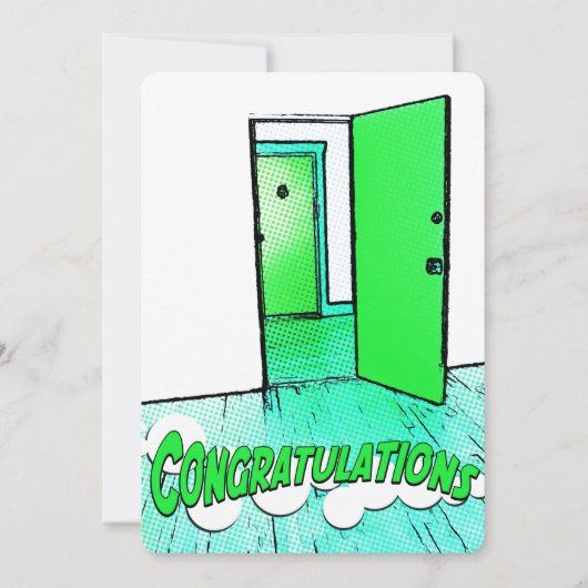 Invitation félicitations comic door (Devant)