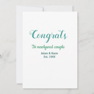 Invitation Félicitations couple de mariage bleu vert nom anné