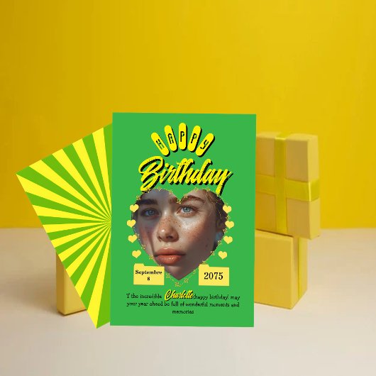 Invitation Félicitations d'anniversaire rétro vert et jaune, 
