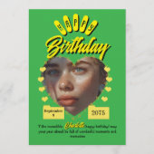 Invitation Félicitations d'anniversaire rétro vert et jaune,  (Devant)