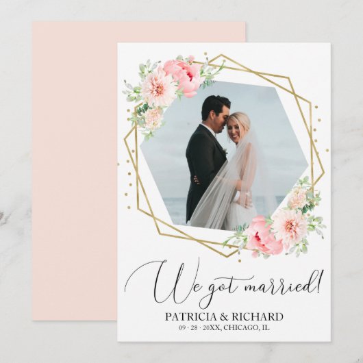 Invitation Félicitations de mariage fugué florale rose Nous s (Devant / Derrière)