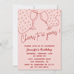 Invitation Félicitations Élégant Champagne Rose pour 62ème an