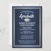 Invitation Félicitations Elegant Navy Blue Graduation Photo (Devant)