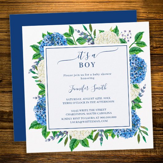 Invitation Félicitations Fleurie Hydrangea C'est un Garçon Ba