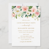 Invitation Félicitations Fleuris Rose Doré 100e Anniversaire (Devant)