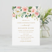 Invitation Félicitations Fleuris Rose Doré 100e Anniversaire (Debout devant)