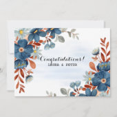 Invitation Félicitations florales aquarelle bleue et marron (Devant)