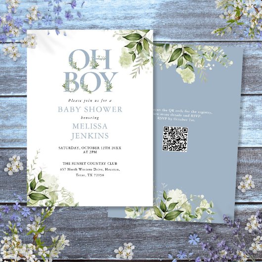 Invitation Félicitations Garçon Verdure Bleu Poussiéreux Code