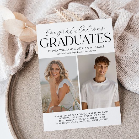 Invitation Félicitations Graduates Double Graduation Party