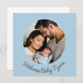 Invitation Félicitations personnalisés bébé garçon bleu, bien (Devant / Derrière)