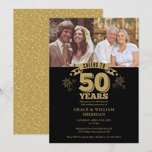 Invitation Félicitations pour le 50e anniversaire de mariage  (Devant / Derrière)