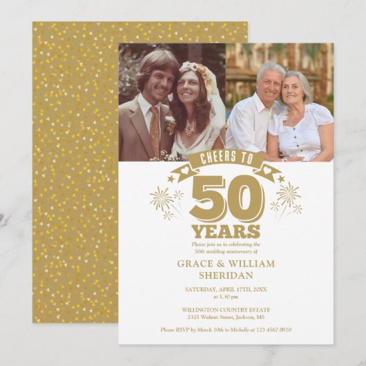 Invitation Félicitations pour le 50e anniversaire de mariage  (Devant / Derrière)
