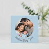 Invitation Félicitations pour le bébé garçon bleu personnalis (Debout devant)